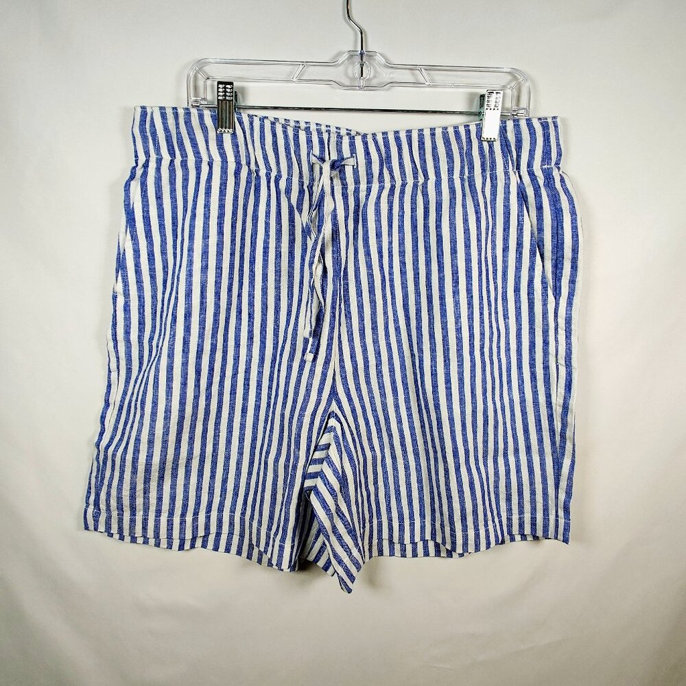 Lands' End Women's Large (14-16) Linen High Rise Striped Shorts NWT‎
